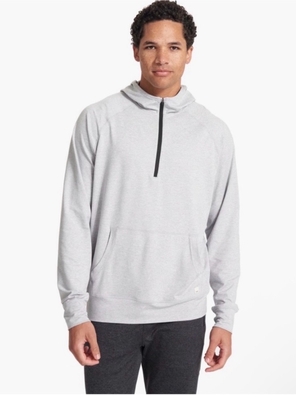 Vuori Men’s Ponto Performance Light Heather Gray 1/2 Zip Hoodie Size Medium/Larg